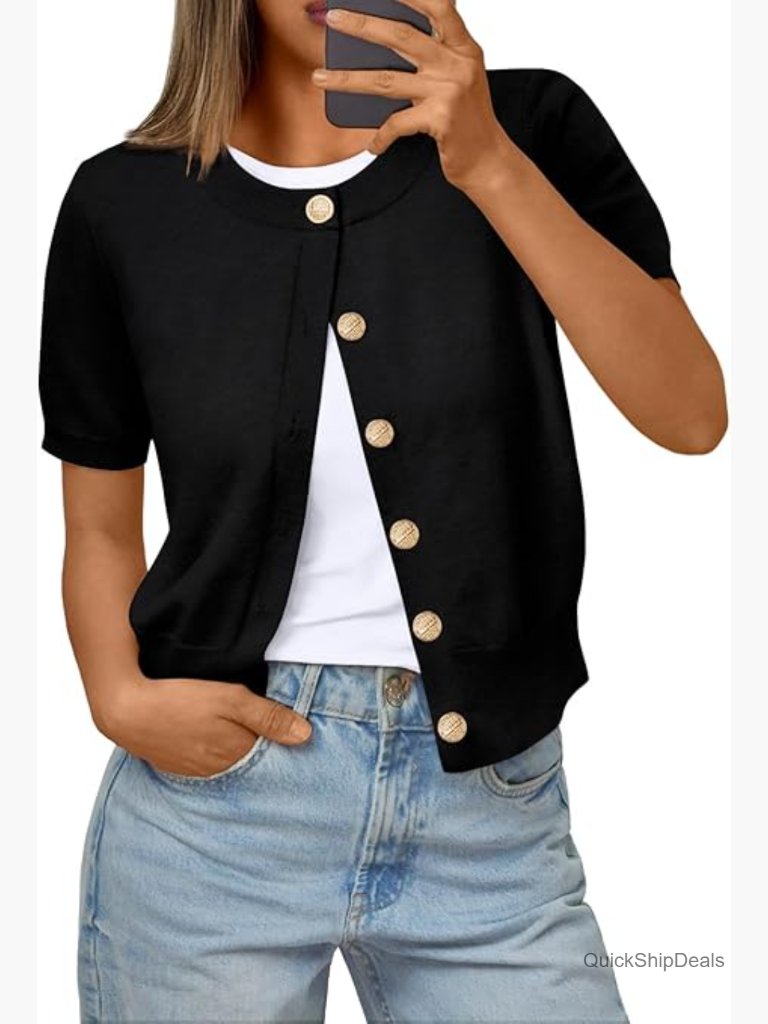 Short Sleeve Cropped Cardigan Sweater Y2k Summer Outfit Cute Casual Knit Layer
